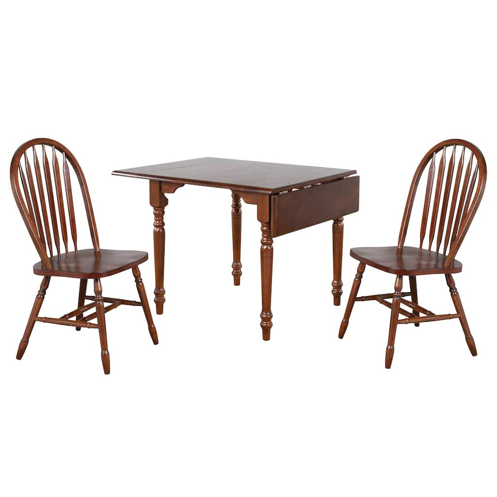 3-Piece Distressed Wooden Dining Set with Expandable Drop Leaf - 48" - Brown
