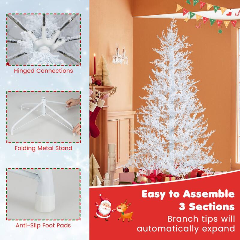 Costway 6 FT Pre-Lit Christmas Tree Snow Flocked Hinged 11 Lighting - See Details
