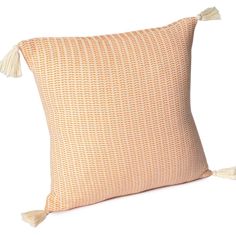 Striped Loomed Cotton Throw Pillow Cover with Tassels - 18" - Orange and Cream
