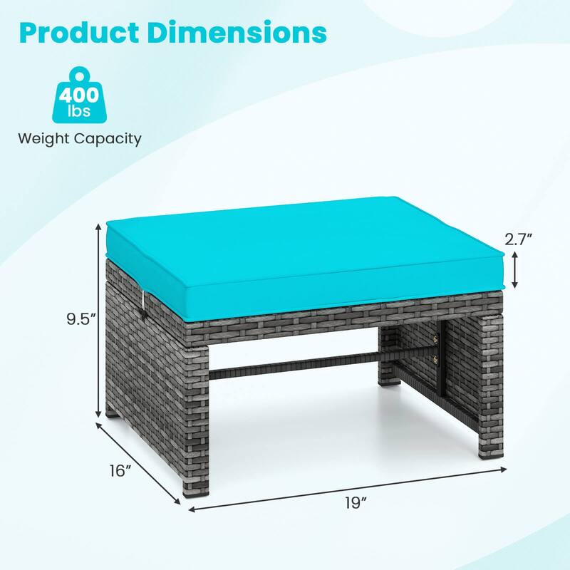 Costway Patio Ottomans Set of 2 PE Rattan Footstools with Removable - See Details