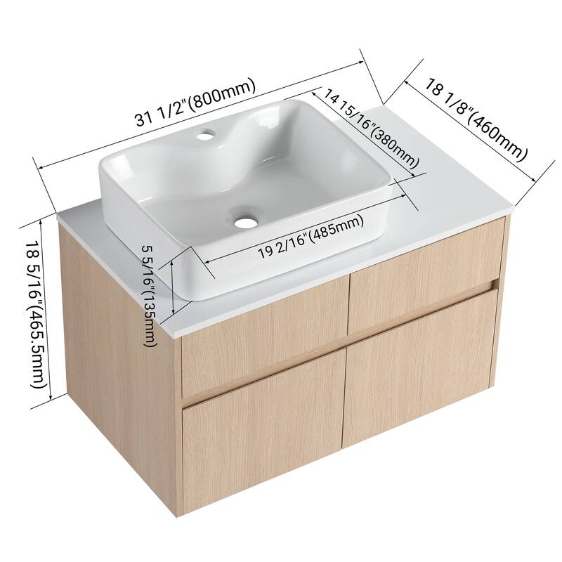 Bathroom Vanity With Sink In 32 Inch, Floating Bathroom Vanity With 2 Soft Close Doors And Drawer