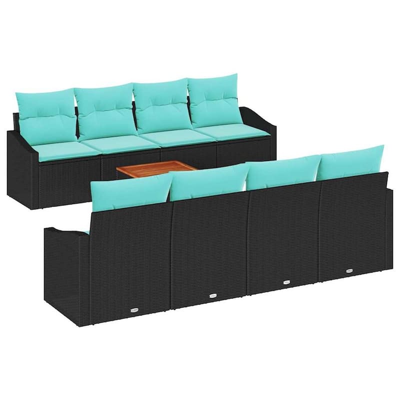 vidaXL 9 Garden Sofa Set with Cushions Black/Grey Poly Rattan - 91.7 x 24.4 x 27.2