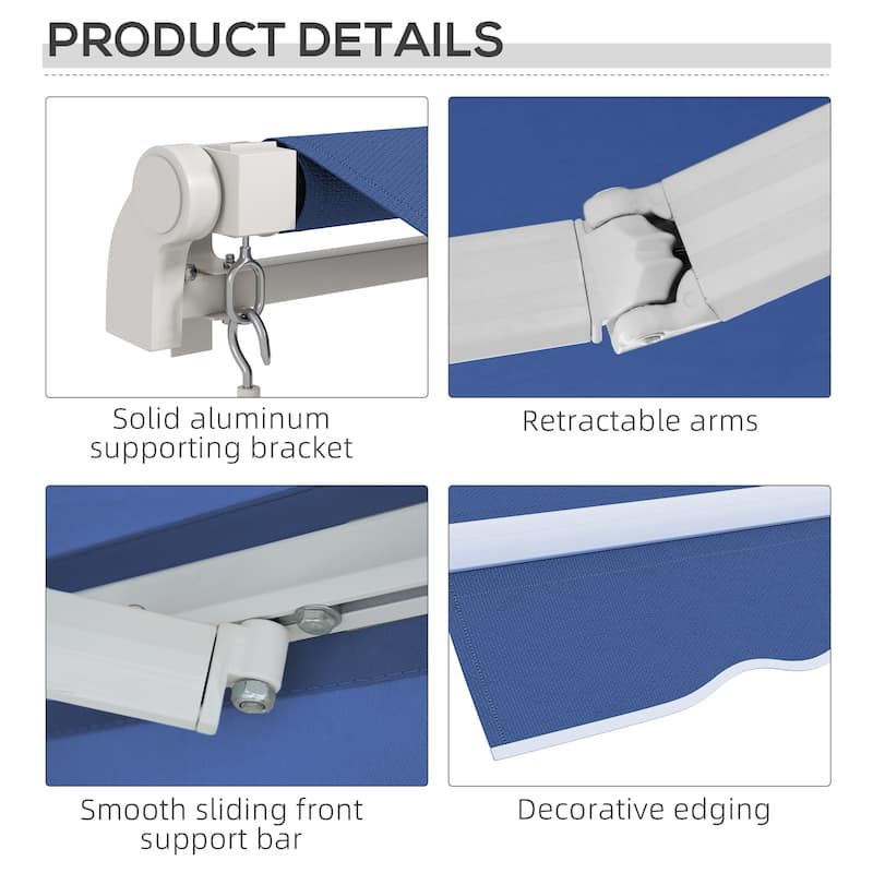 Outsunny 12' x 10' Retractable Awning Patio Awnings Sun Shade Shelter with Manual Crank Handle