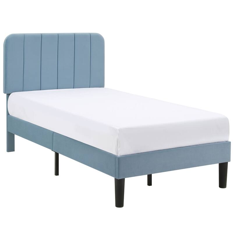 Kids Bed Frame, Height Adjustable Upholstered Bed, Twin Size Bed Set of 2
