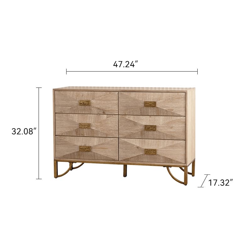 Fluted 6 Drawers Dresser, Floor Standing Clothing Organizer, Wooden Accent Table with Drawers for Bedroom, Living Room