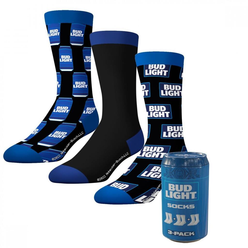 Bud Light Can And Logo 3Pack Crew Socks In Beer Can
