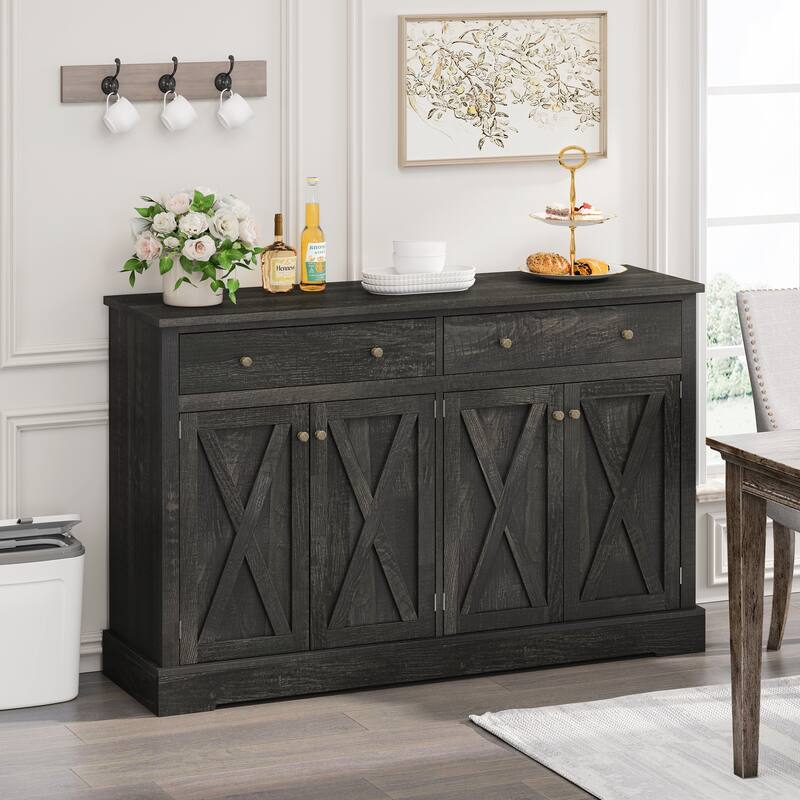 Vintage Sideboard with Two Drawers and Four Doors for Living Room - Black Brown