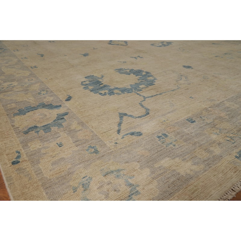 Hand Knotted Oriental 100% Wool Carpet Transitional All-Over Beige & Ivories Oushak Area Rug - 11' 9'' X 9' 0''