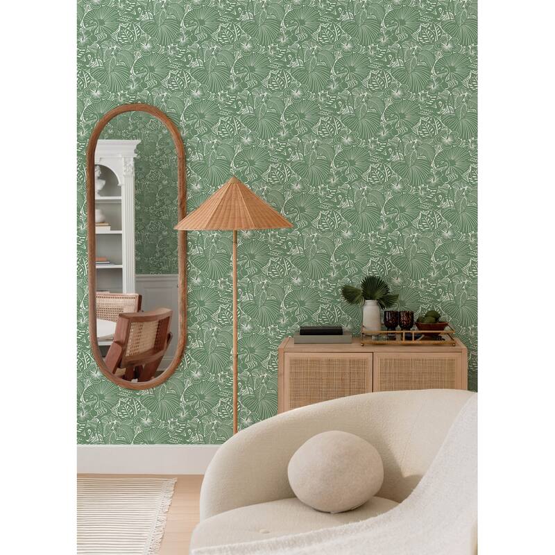 A-Street Prints Idalia Green Floral Flamingo Wallpaper
