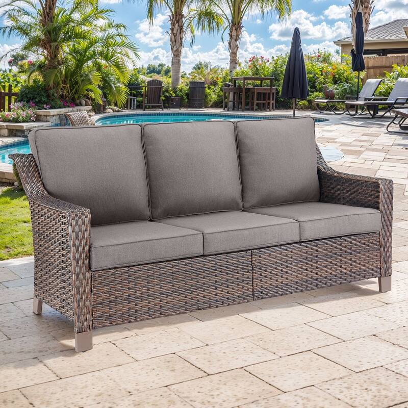 Gymojoy Premium Outdoor 3-Seat Wicker Sofa with Comfortable Cushions - 1-Piece - Grey