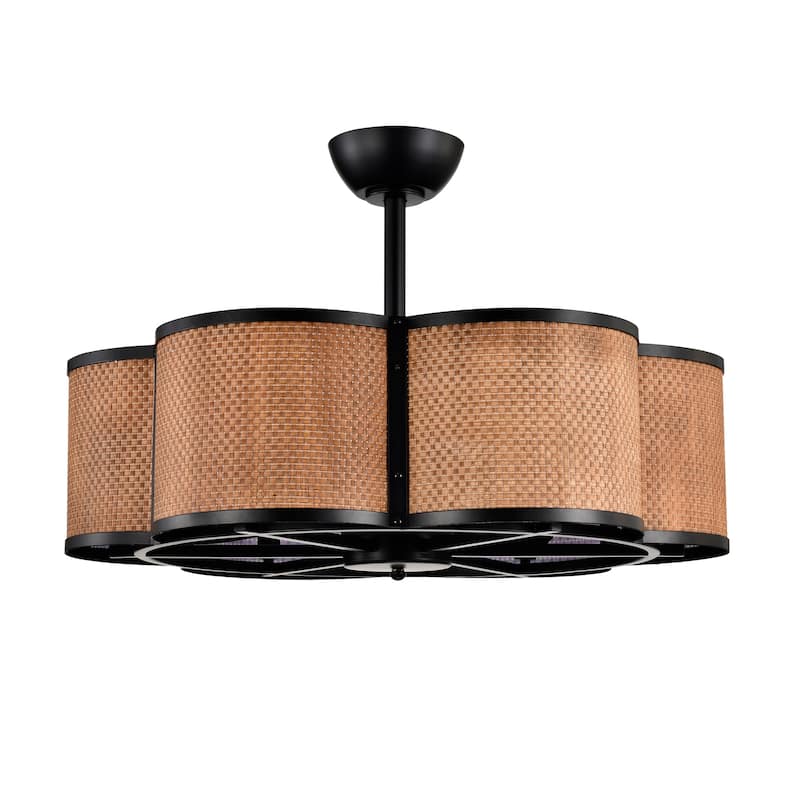 Bremen Basket Weave and Metal Frame Lighted Ceiling Fan Fandelier - Brown