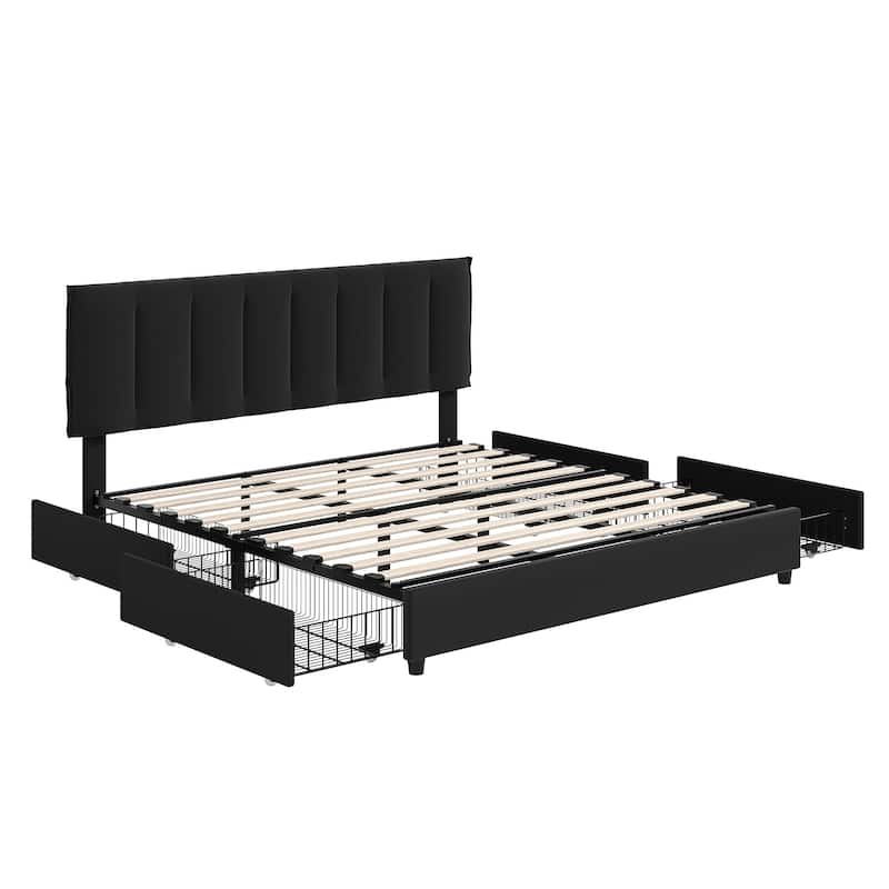 Javlergo Bed Frame with Storage Drawers, Upholstered Platform Bed Frame with Adjustable Headboard