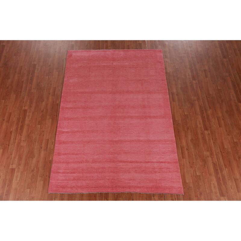 Hand Knotted Oriental 100% Wool Carpet Modern Solid Pink Gabbeh Area Rug - 8' 11'' X 6' 1''