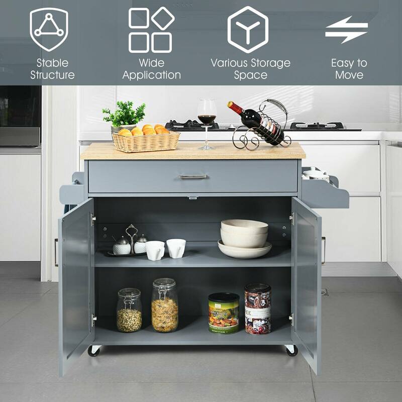 Rolling Kitchen Island Cart with Towel and Spice Rack - 45.5" x 16" x 33.5"(L x W x H)