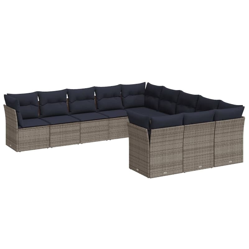 vidaXL Patio Sofa Set with Cushions Outdoor Conversation Furniture Poly Rattan - 21.7" x 24.4" x 27.2"