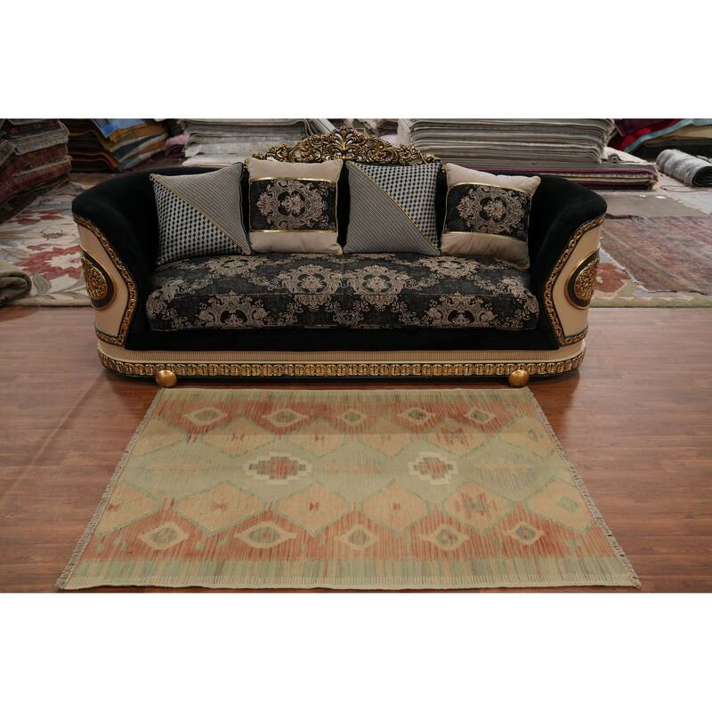 Hand Woven Oriental 100% Wool Carpet Southwestern Tribal Oranges & Rust Kilim Area Rug - 5' 8'' X 3' 11''