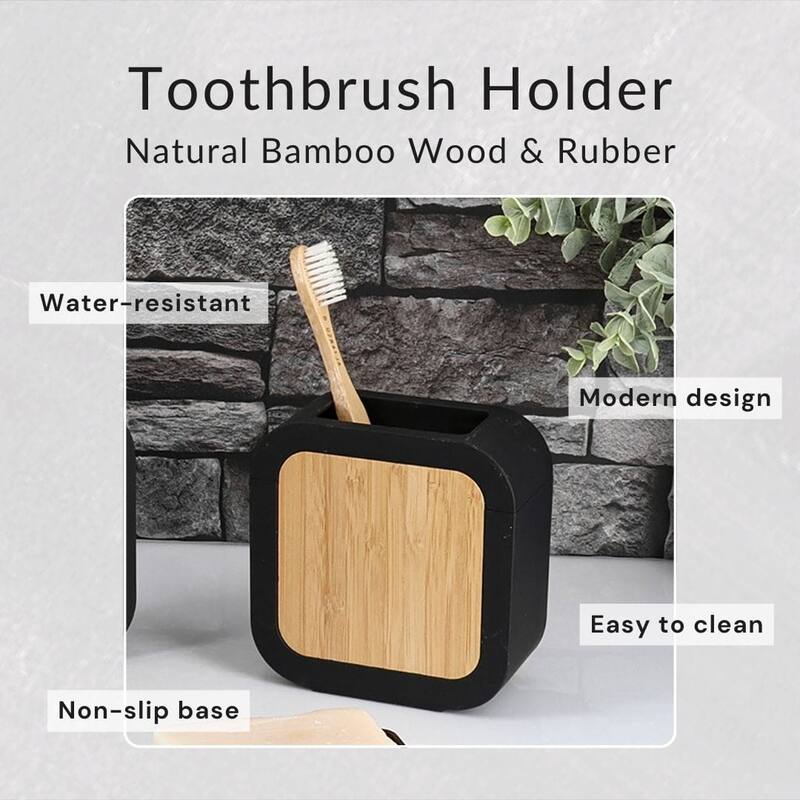 Modern Toothbrush Holder Rubber and Wood - 4.3 L x 2 W x 4.4 H