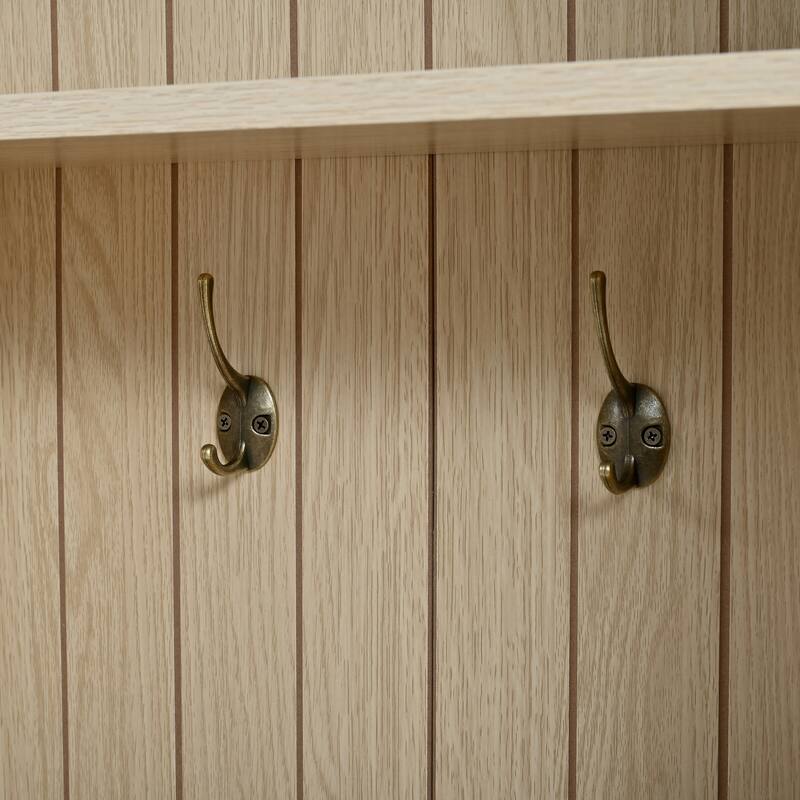 Farmhouse Hall Tree with 3 Drawers and 8 Hooks Oak Wood Bench and Coat Rack