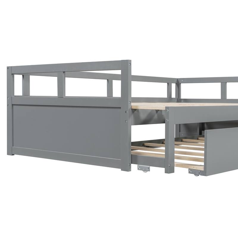 Twin to King Extending Daybed with Trundle Solid Wood Frame No Box Spring