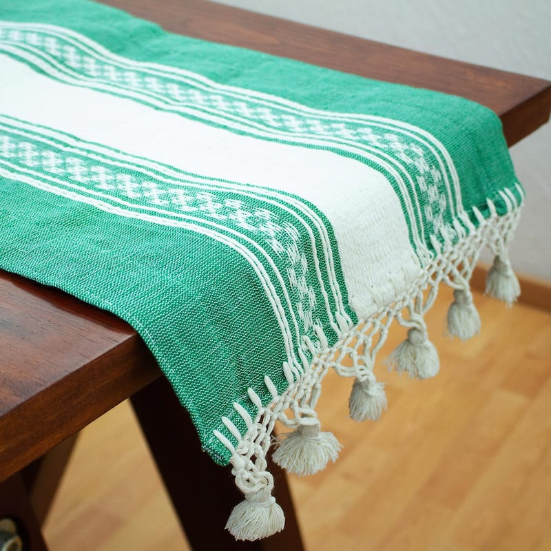 Novica Handmade Oaxaca Milpa Cotton Table Runner