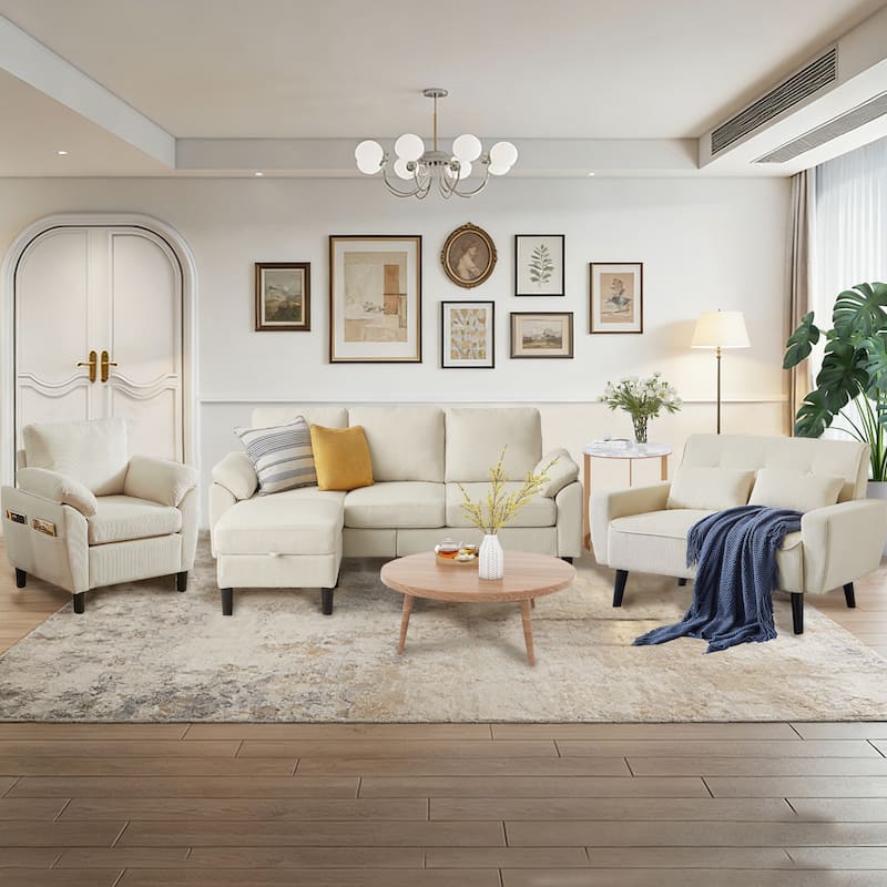 4-Piece Living Room Sectional Sofa Set with Loveseat and Chair