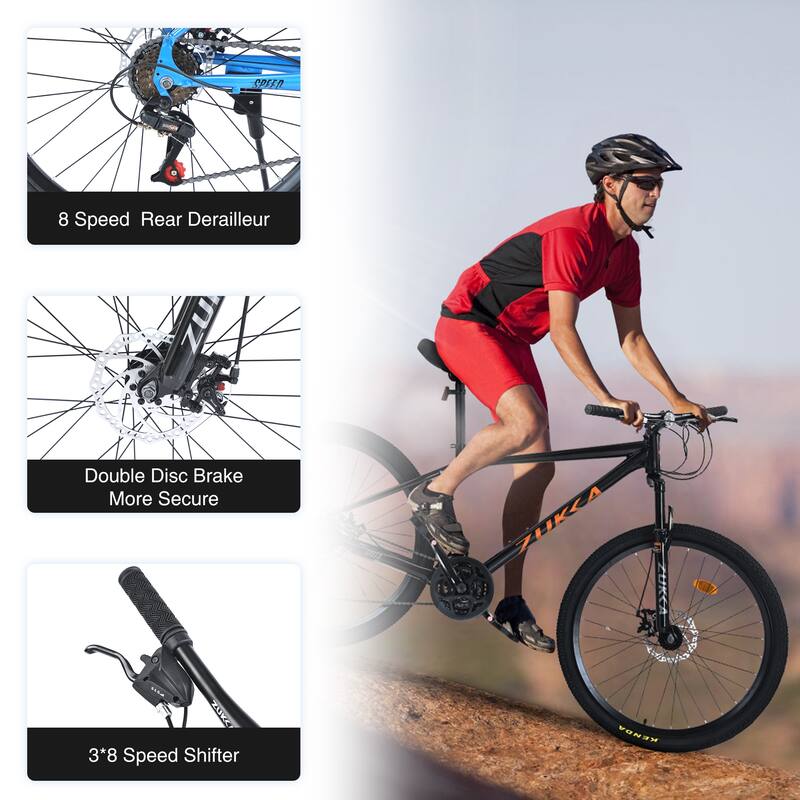 26-Inch Mountain Bike with 8-Speed Gears, Suspension Fork, Double Disc Brakes, and Kenda Tires for Adults