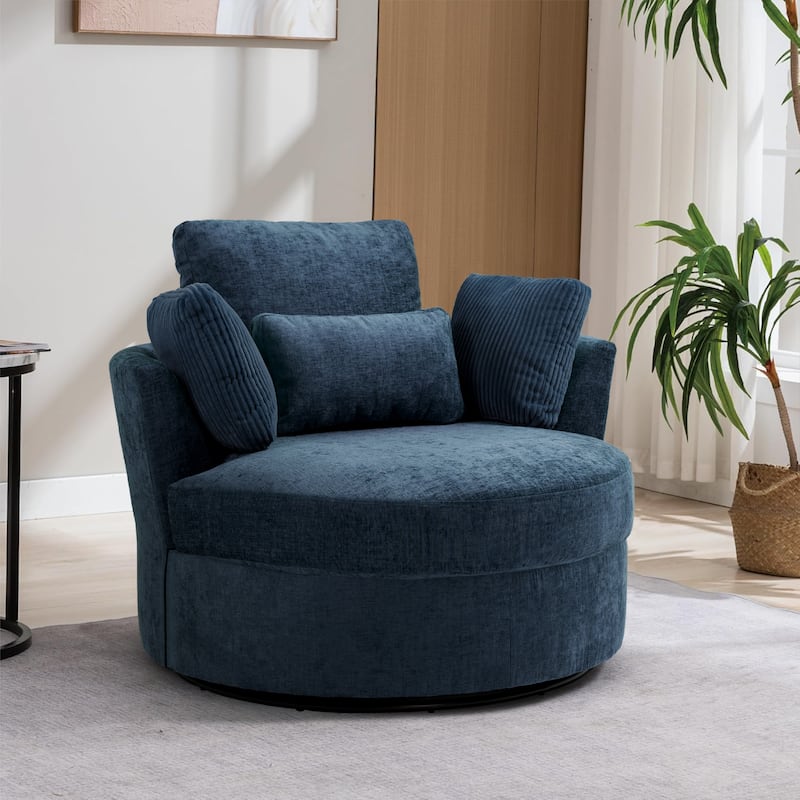 Upholstered Accent Swivel Barrel Armchair Club Chair with Pillows - Navy/Corduroy Pillows