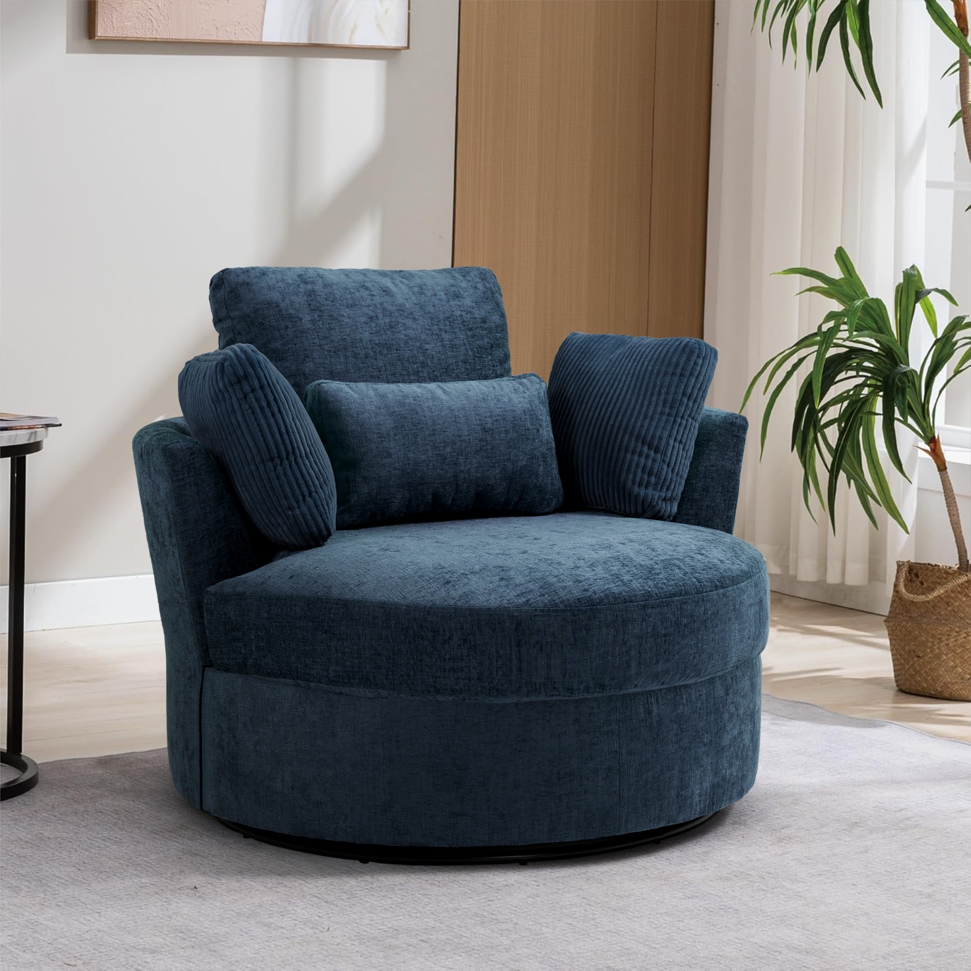 Upholstered Accent Swivel Barrel Armchair Club Chair with Pillows