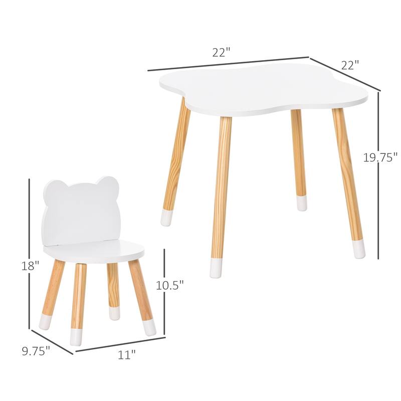 Kids Chair and Table Set with Bear Ear Design MDF Pine Wood Durable Toddler Furniture for Crafts Snacks and Activities