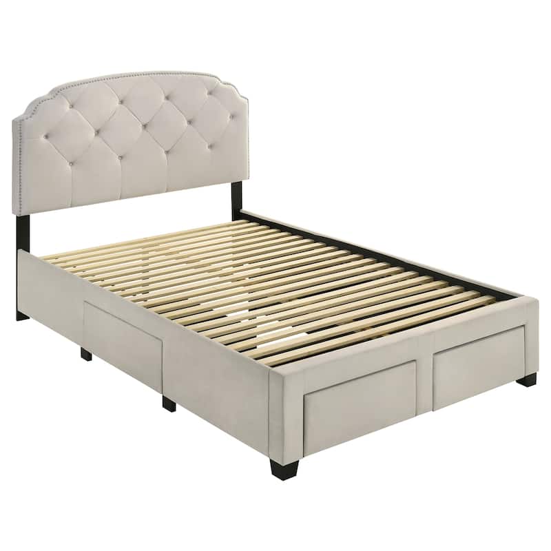 Marianna 4-drawer Upholstered Storage Bed Cream