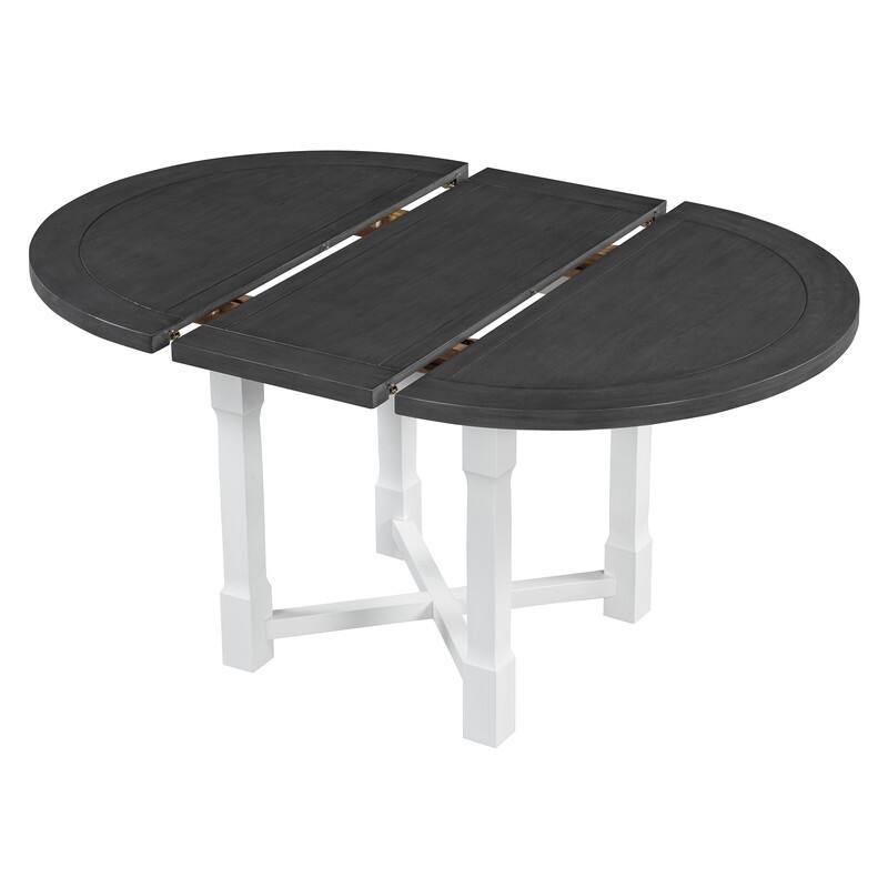 5-Piece Farmhouse Round Dining Set with Removable Leaf and Padded Chairs