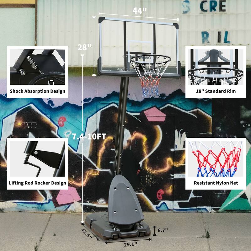 Height Adjustable 7.5 to 10ft Basketball Hoop