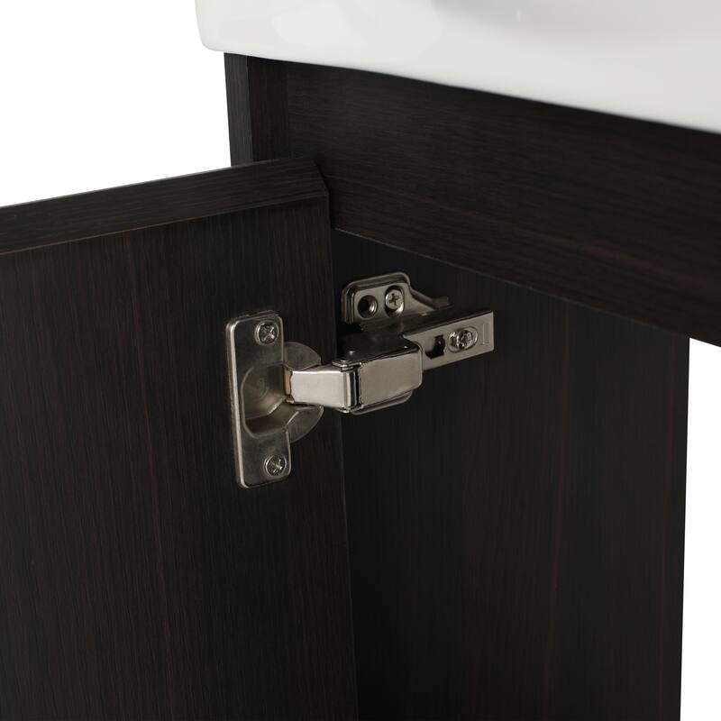 16" Bathroom Vanity Sink Combo with Ceramic Sink, Oak Cabinet for Small Bathrooms and Powder Rooms