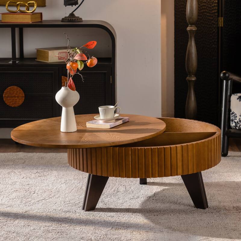 Retro Round Retro Coffee Table with 3 Legs for Living Room