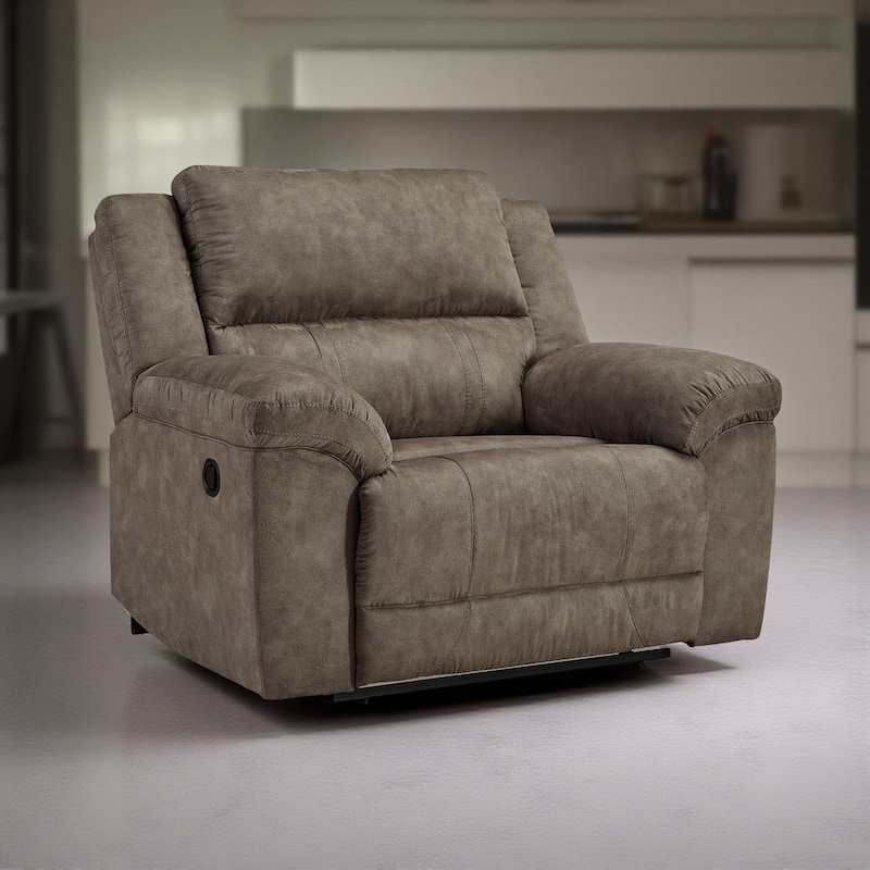 Larson Manual Recliner Oversize Chair, Brown Faux Leather, Pillow Arms