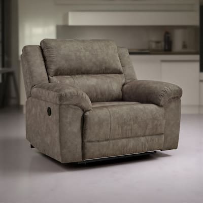 Larson Manual Recliner Oversize Chair, Brown Faux Leather, Pillow Arms