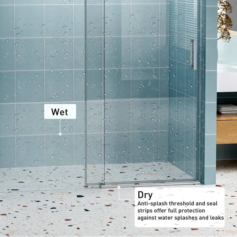 ABRUZZO 56-60" W x 76" H Frameless Soft-Closing Single Sliding Shower Door 1/4" (6mm) Explosion-Proof Tempered Glass