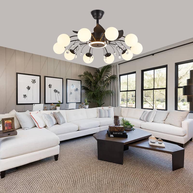 31in. Indoor Gold Modern Ceiling Fan with Light, Reversible Fandelier with Light Bulbs and Remote for Living Room