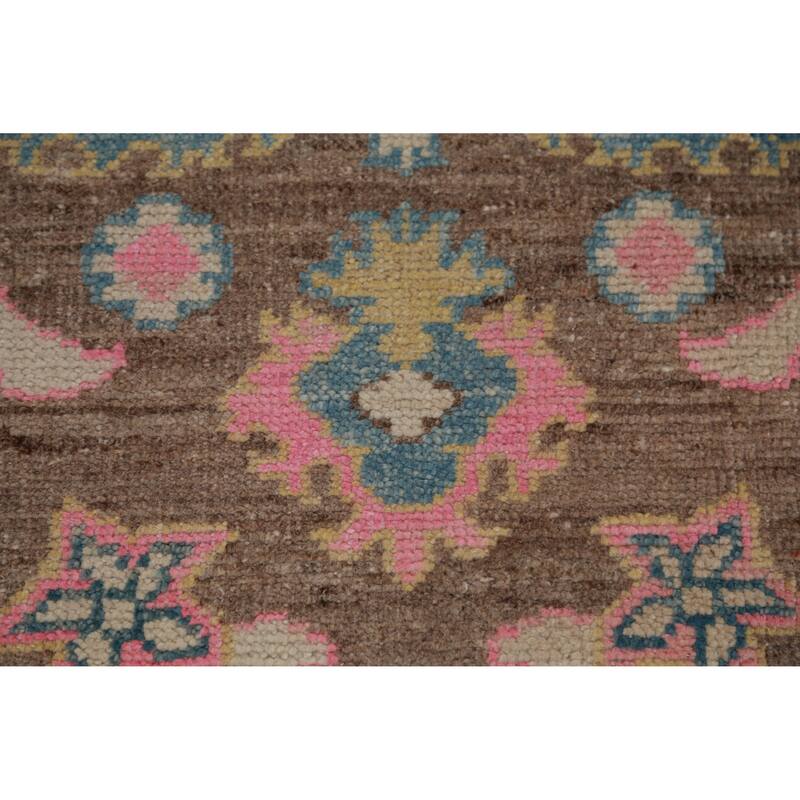 Hand Knotted Oriental 100% Wool Carpet Transitional Floral Brown Oushak Runner Rug - 15' 3'' X 3' 4''