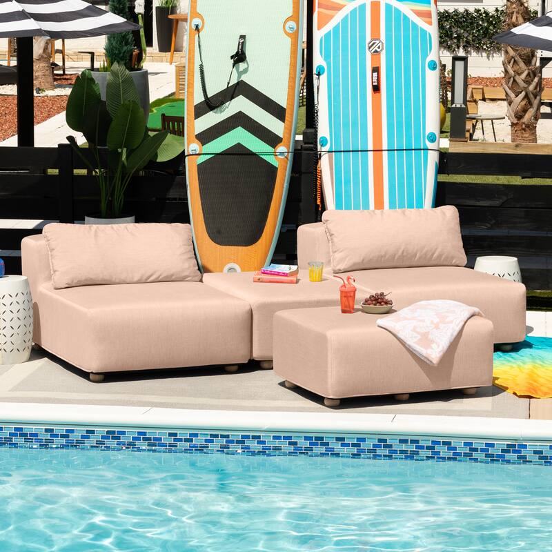 Jaxx Vada Outdoor Sun Lounger Loveseat Luxurious Modular Double Chaise and Conversation Nook - 72" W x 79.5" D x 25.5" H