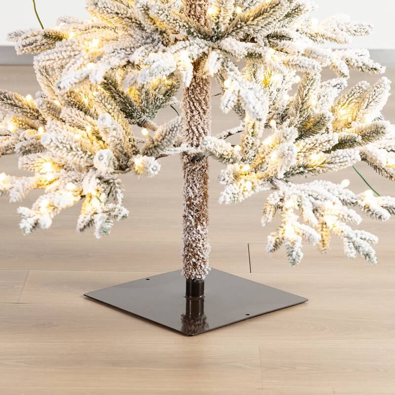 Glitzhome 6ft/7ft/9ft Deluxe Pre-Lit Flocked Slim Fir Artificial Christmas Tree with Warm White Lights