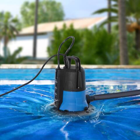 Outsunny 1/4 HP Pool Cover Pump Submersible Sump Pump Swimming Water Removal Pump with Hose Adapter and 33' Power Cord, 1050 GPH
