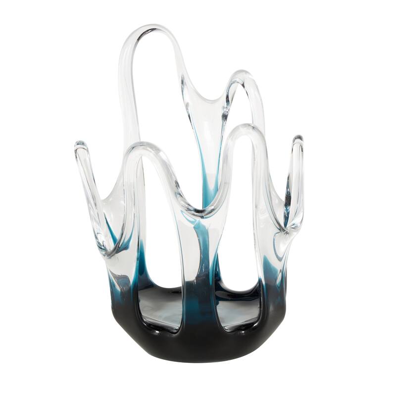 Glass Abstract Ombre Vase with Wavy Oval Cutouts - Orange, Black or Blue - Roche River Decor - Blue