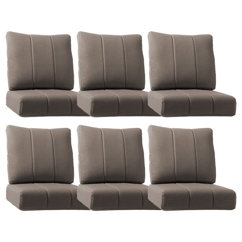 Gymojoy 24"x24"x6" Patio Thick Cushions & Pillows Set - Channel-Tufted Design Deep Seat Water & Fade Resistant Cushion Set - Grey - Six Sets
