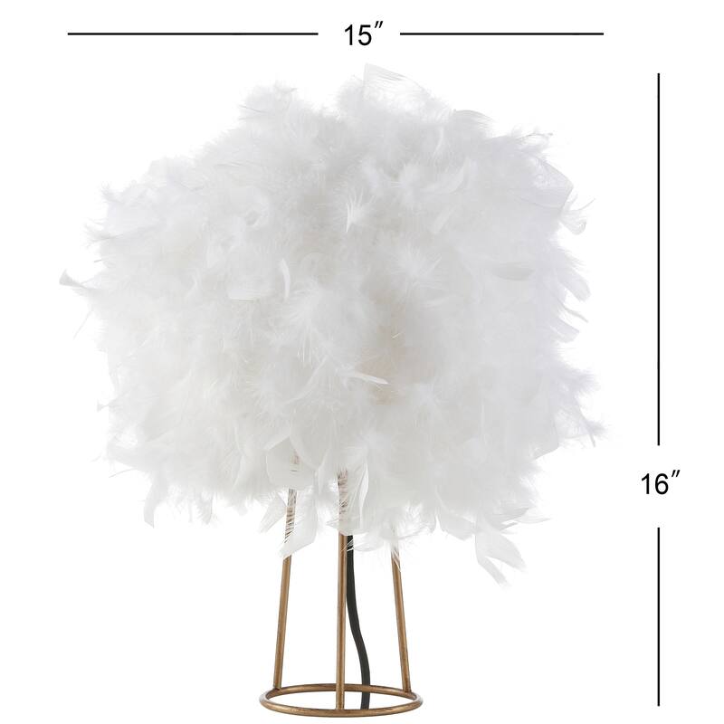 Isabelle 16" Feather Metal LED Table Lamp, White/Gold by JONATHAN Y