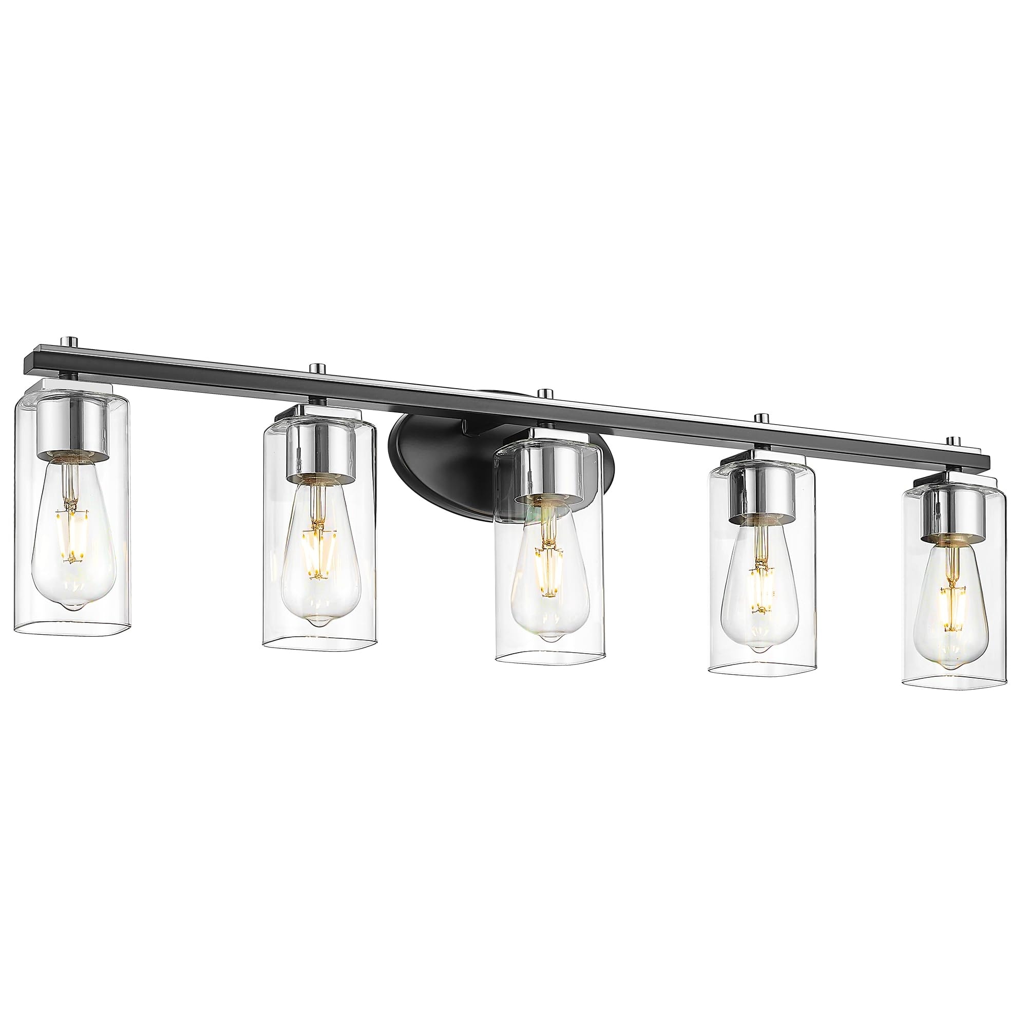 5-Light Vanity Lighting Fixtures, Black and Chrome Finish - Black and Chrome