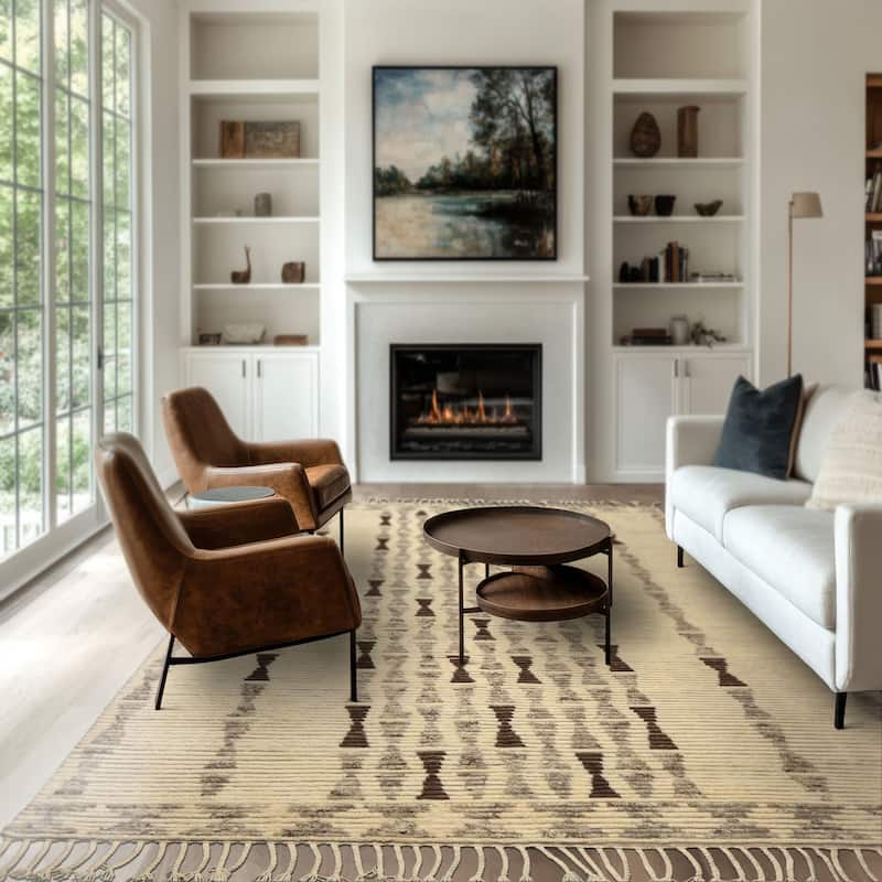 8x10 Tibetano Hand Knotted Wool Ivory Moroccan Modern & Contemporary Tribal Rug - 8' x 10' - 8'  x 10'