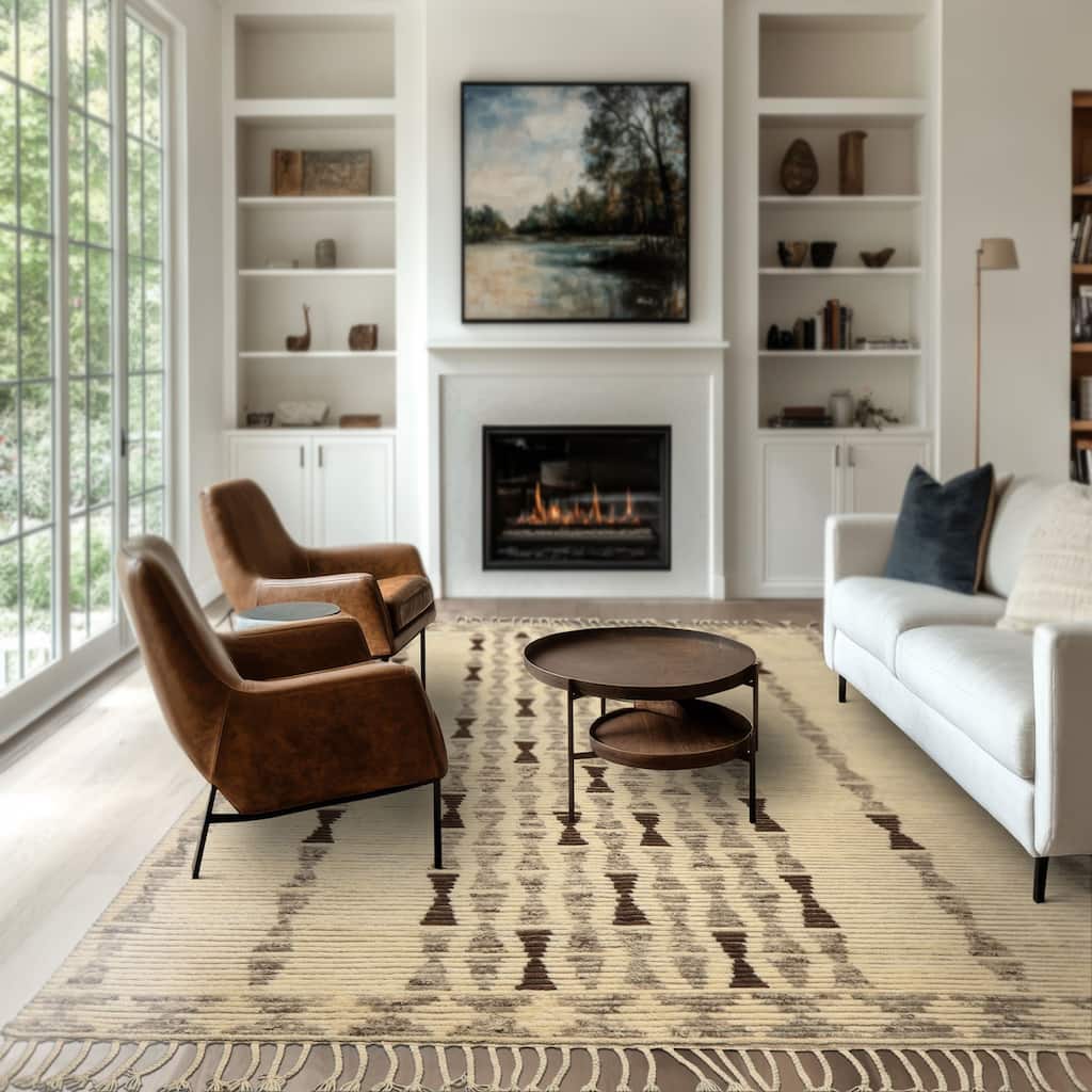 8x10 Tibetano Hand Knotted Wool Ivory Moroccan Modern & Contemporary Tribal Rug - 8' x 10'