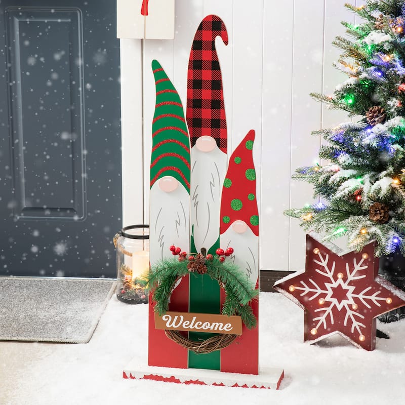 Glitzhome 35"H Wooden Deer or Snowman or Gnome Family Porch Decor