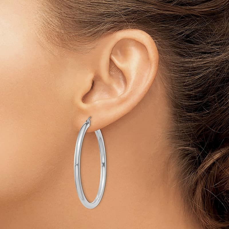 Curata 10k White Gold 3mm Polished Solid Classic Tube Hoop Earrings -14mm - 65mm - 14mm